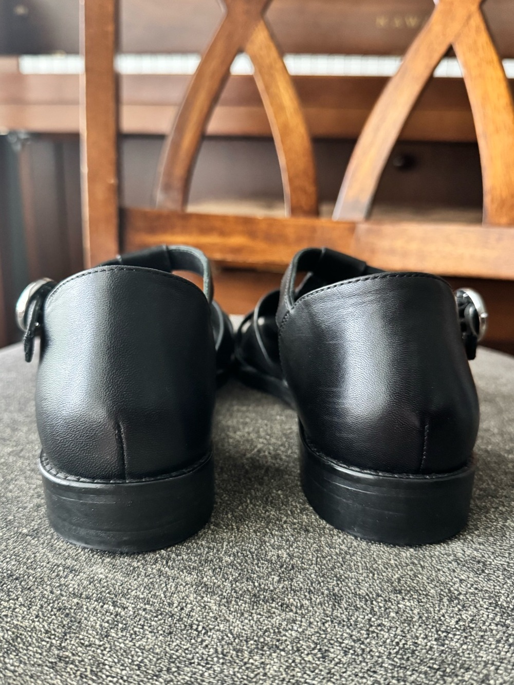 Anthropologie Pilcro Maris Fisherman Sandals 37 Black Leather Classic Cage Flats - Picture 9 of 15